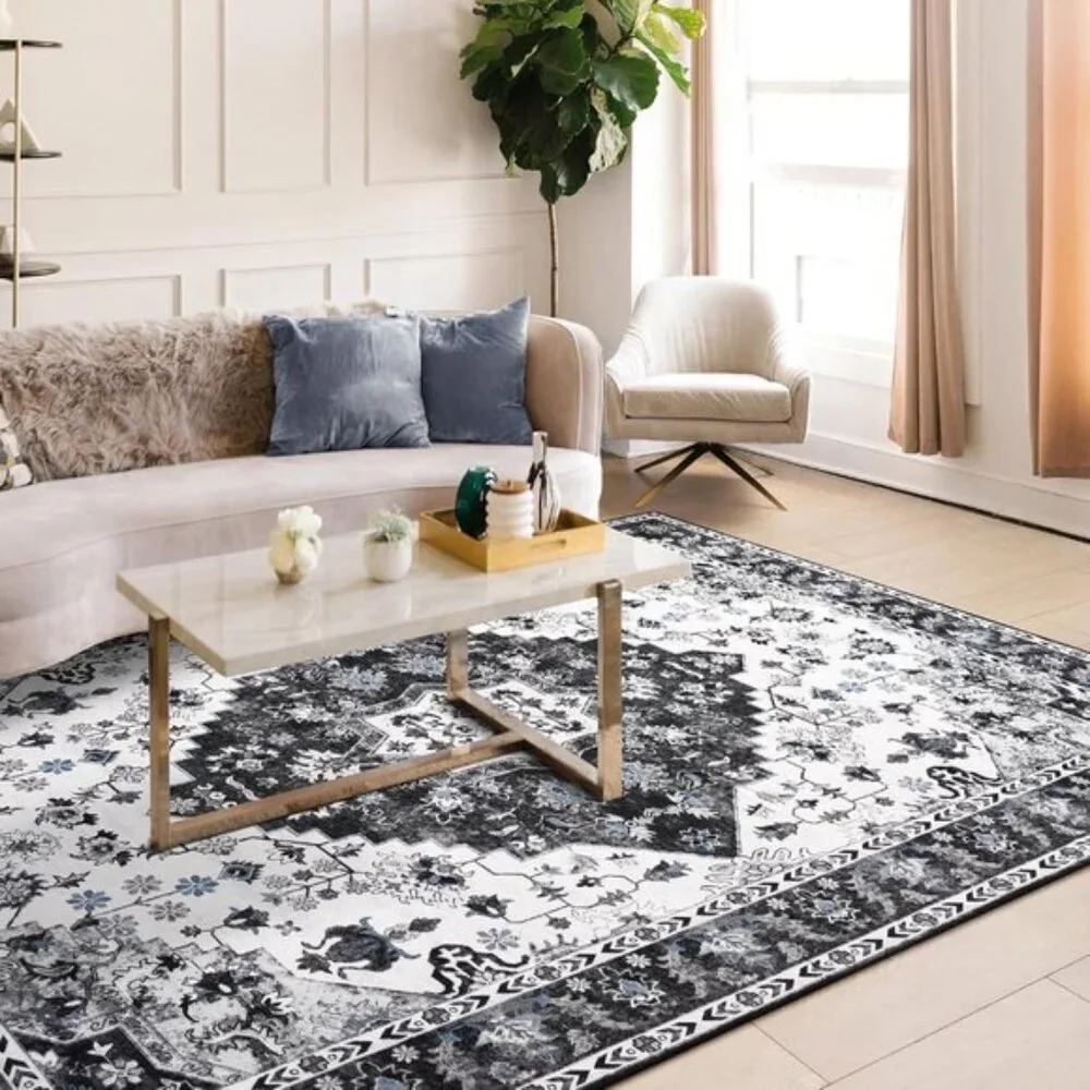 New 4x6 Vintage Area Rug, Washable Non-Slip Low Pile Carpet for Home & Office